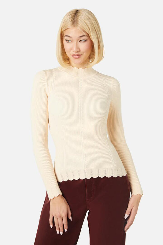 Image of a model wearing Tops. Productname: Sophie L/S Knit Top in Cream colour by brand - Princess Highway