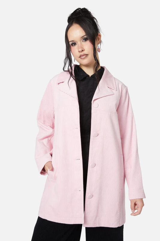Image of a model wearing Outerwear. Productname: Dolly Cord Jacket in Pink colour by brand - Dangerfield