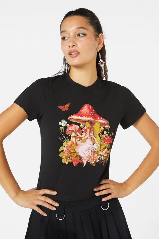 Image of a model wearing Tops. Productname: Petal Tee in Black colour by brand - Black Friday