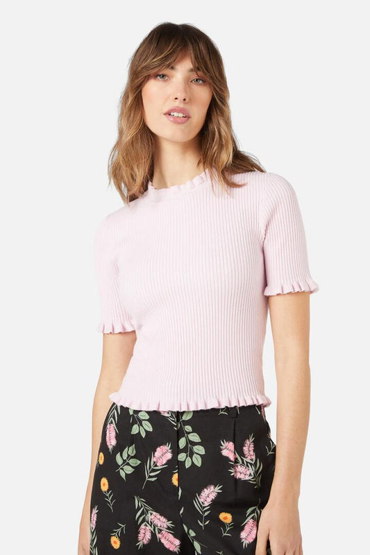 Image of a model wearing Tops. Productname: Sabine Knit Top in Pink colour by brand - Princess Highway