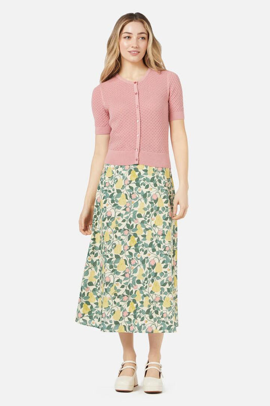 Image of a model wearing Outerwear. Productname: Isla Cardi in Olive colour by brand - Princess Highway