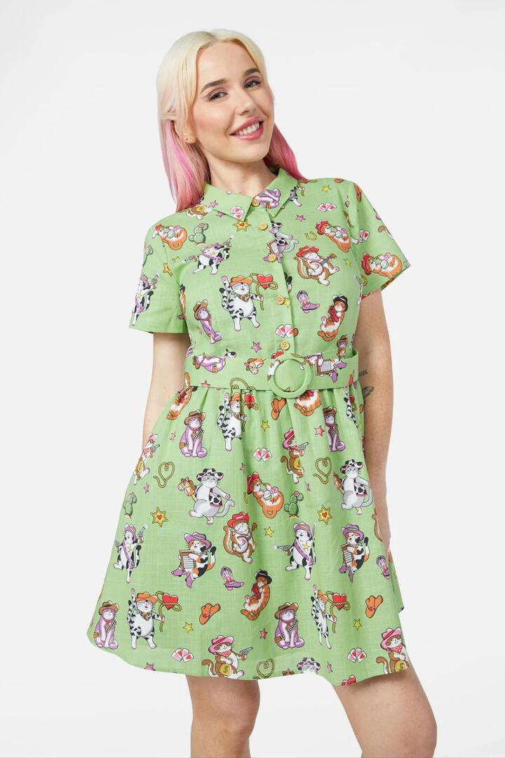 Image of Dresses. Productname: Meowdy Dress in Green colour by brand - Dangerfield