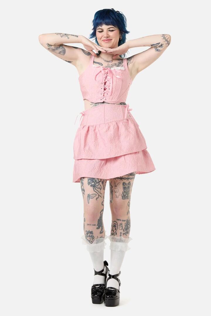 Image of a model wearing Skirts. Productname: Abundance Corset Skirt in Black colour by brand - Dangerfield