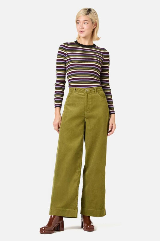 Image of a model wearing Denim. Productname: Remy Cord Jean in Green colour by brand - Princess Highway