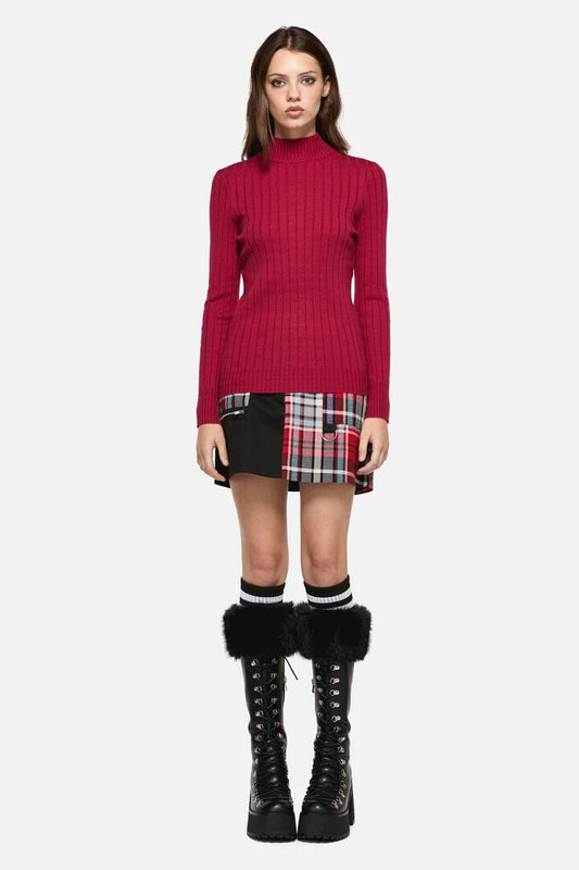 Image of a model wearing Tops. Productname: Cub Huddle Knit Top in Red colour by brand - Dangerfield