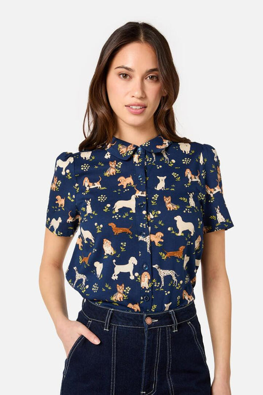 Image of Blouses. Productname: Cute Dogs Blouse in Navy colour by brand - Princess Highway