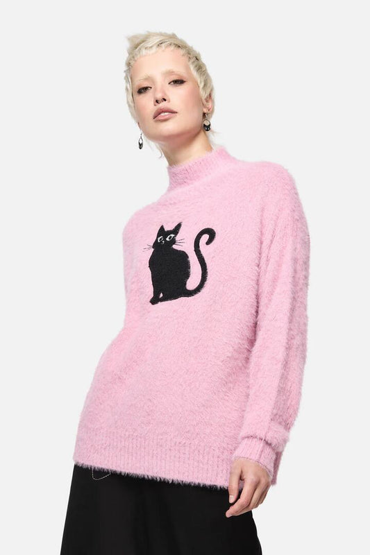 Image of a model wearing Outerwear. Productname: Catkins Boucle Knit Jumper in Pink colour by brand - Dangerfield