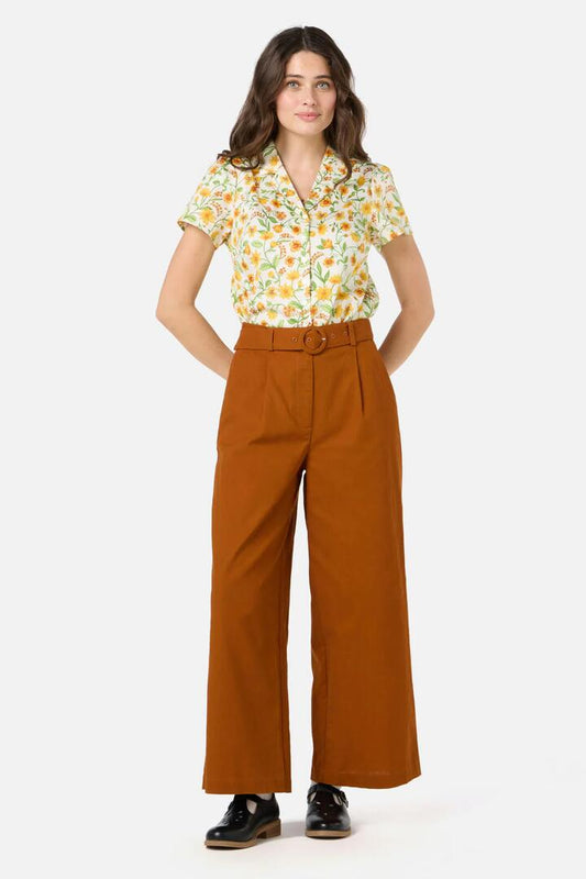 Image of a model wearing Pants. Productname: Leanne Culotte in Toffee colour by brand - Princess Highway