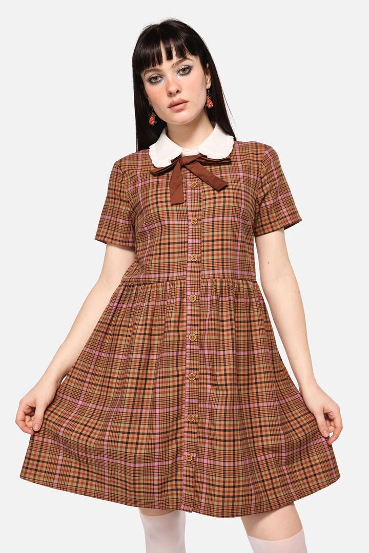 Image of Dresses. Productname: Rustic Check Collar Dress in Brown colour by brand - Dangerfield