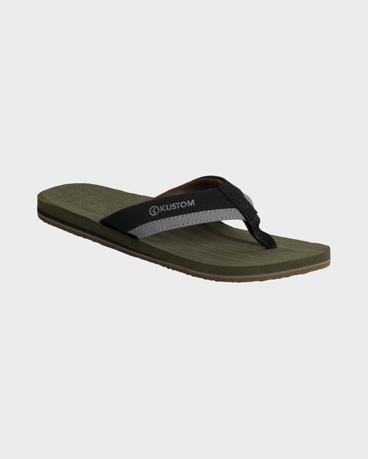 Image of Sandals. Product name - Kustom Mens Burleigh Thongs Military in Military colour by brand - Kustom