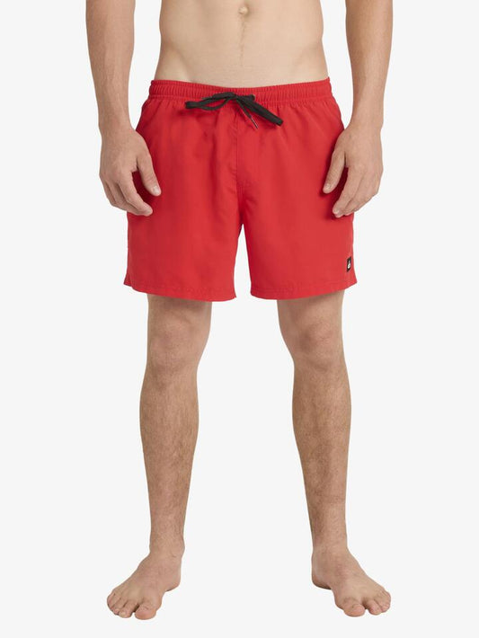 Image of a model wearing Shorts. Productname: Quiksilver Mens Everyday Solid Volley 15" Swim Shorts High Risk Red - in High Risk Red colour by brand - Quiksilver