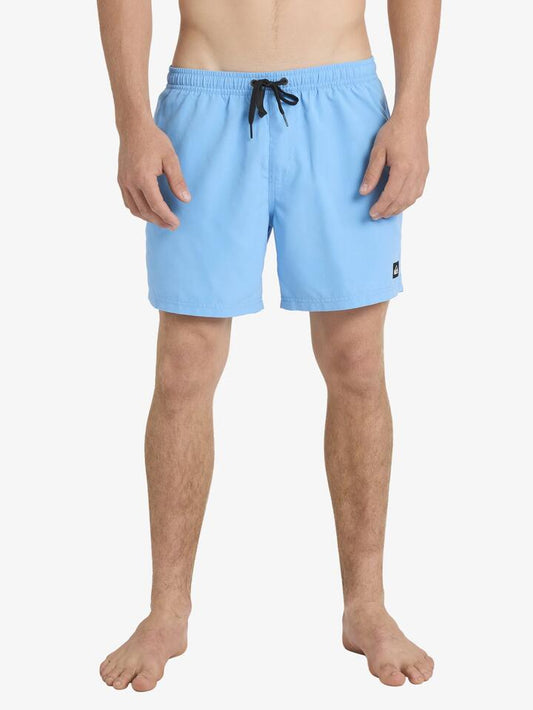 Image of a model wearing Shorts. Productname: Quiksilver Mens Everyday Solid Volley 15" Swim Shorts Azure Blue - in Azure Blue colour by brand - Quiksilver