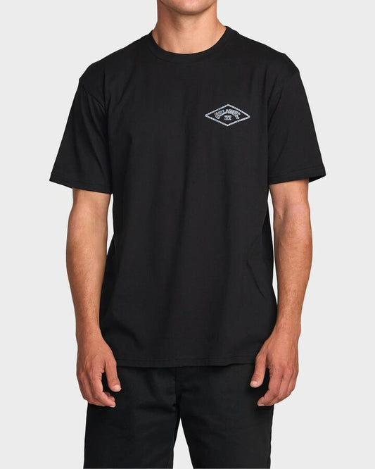 Image of a model wearing Tops. Productname: Billabong Mens Diamond Arch T-Shirt Black - in Black colour by brand - Billabong