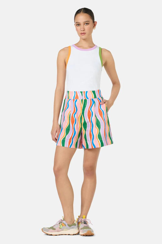 Image of a model wearing Shorts. Productname: Sneaky Stripe Short in Print colour by brand - Gorman