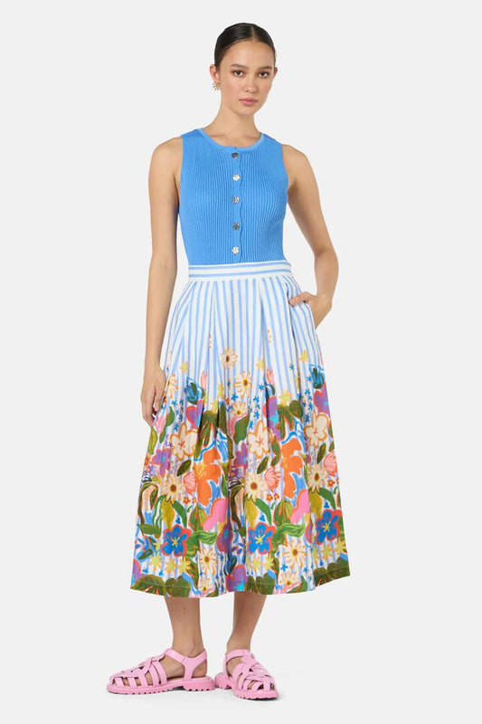 Image of a model wearing Skirts. Productname: Midnight Garden Stripe Skirt in Print colour by brand - Gorman