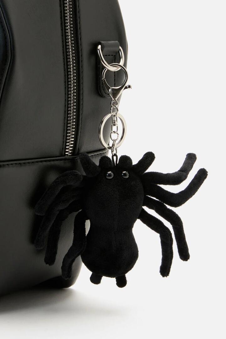 Image of Bags. Productname: Plush Spider Bag Charm in Black colour by brand - Dangerfield