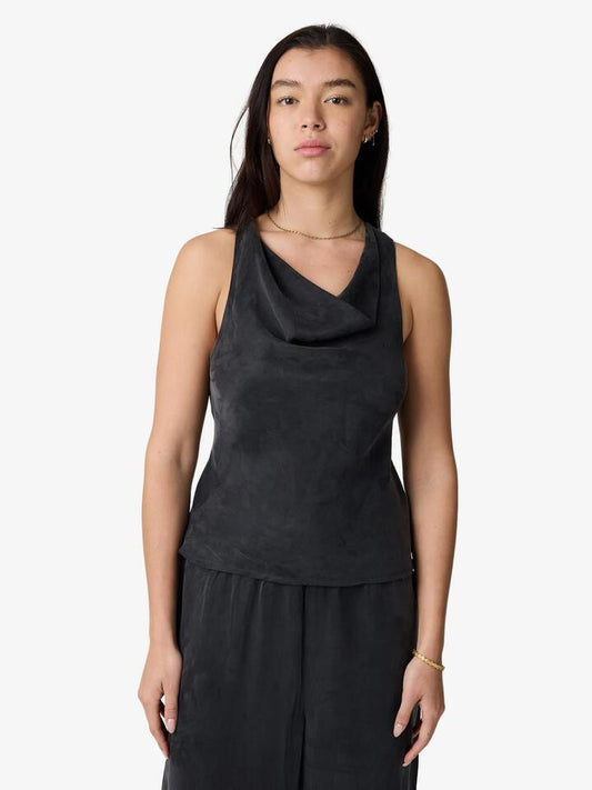 Image of a model wearing Tops. Productname: MSE Embellished Cupro Top in Black colour by brand - MSE