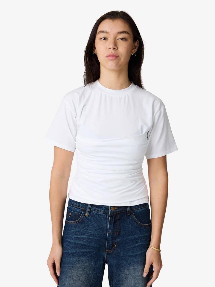 Image of a model wearing Tops. Productname: MSE Layered Tee in Off White colour by brand - MSE