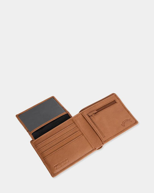 Image of Wallets & Money Clips. Productname: Billabong - Mens Dimension 2 In 1 Leather Wallet - Tan - in Tan colour by brand - Billabong