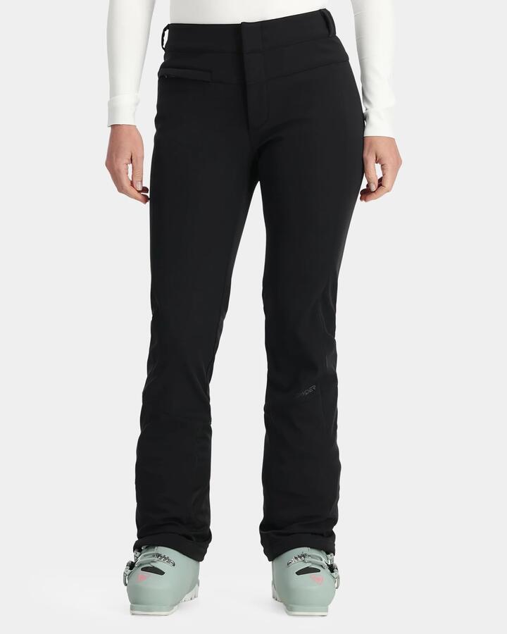 Image of a model wearing Pants. Product name - Spyder Womens Orn Softshell Snow Pants Black in Black colour by brand - Spyder
