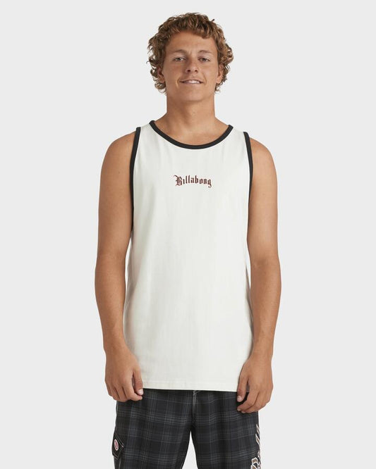 Image of a model wearing Tops. Productname: Billabong Mens Immortal Core Tank Top Fog - in Fog colour by brand - Billabong