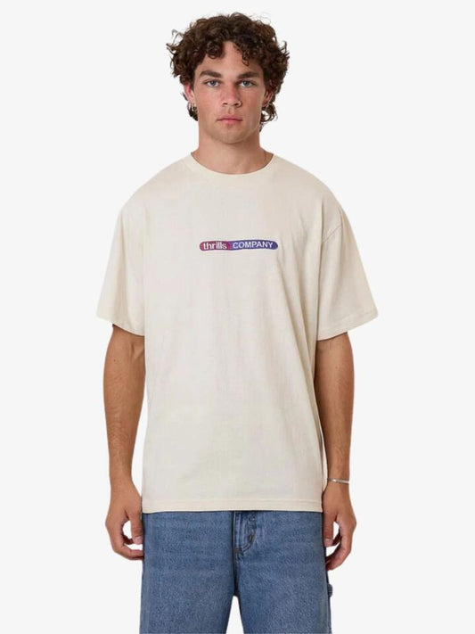 Image of a model wearing Tops. Productname: Thrills Immersion Merch Fit Tee in Heritage White colour by brand - Thrills