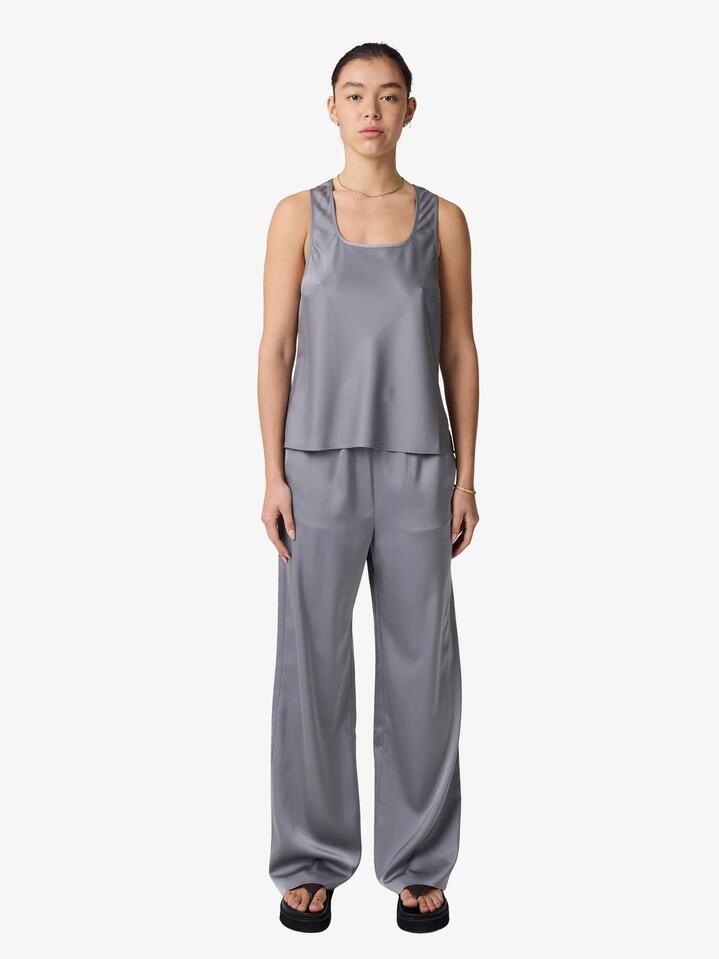 Image of a model wearing Pants. Productname: MSE Satin Pants in Ashphalt colour by brand - MSE