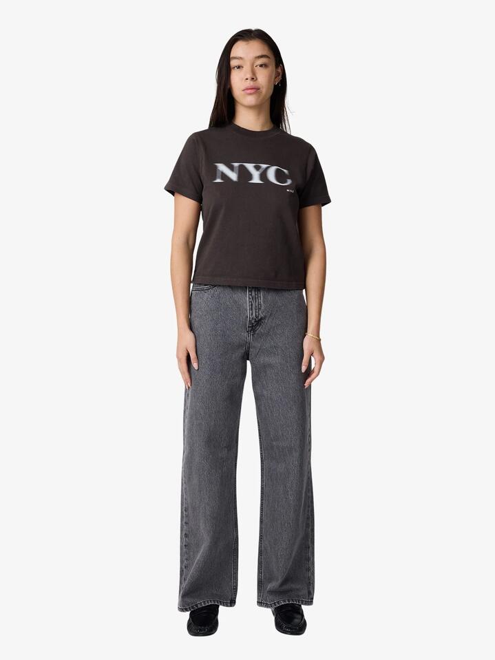 Image of a model wearing Tops. Productname: MSE NYC Blur Baby Tee in Washed Black colour by brand - MSE