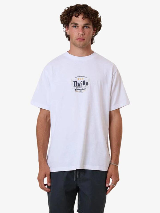 Image of a model wearing Tops. Productname: Thrills OG Strength Merch Fit Tee in White colour by brand - Thrills