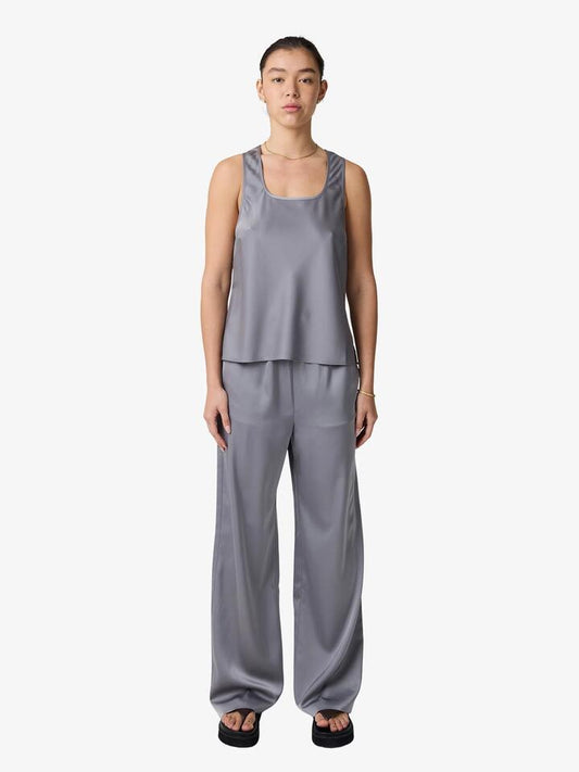 Image of a model wearing Tops. Productname: MSE Satin Tank in Ashphalt colour by brand - MSE