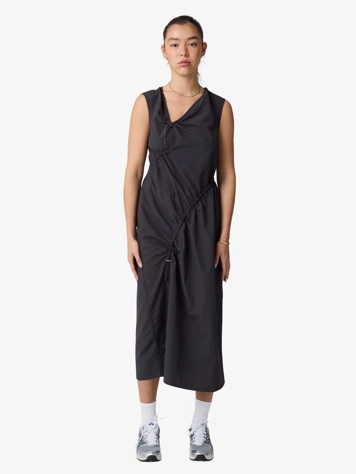 Image of a model wearing Dress. Productname: MSE Ruched Midi Dress in Coal colour by brand - MSE