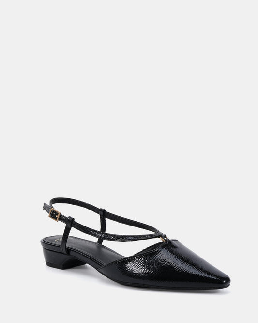 Image of Flats. Productname: Carlista: Black Crinkle Patent - Women's Casual Flat Closed in Black Crinkle Patent colour by brand - Novo