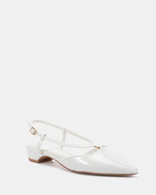 Image of Flats. Product name - Carlista White Crinkle Patent Vegan Flats in White Crinkle Patent colour by brand - Novo