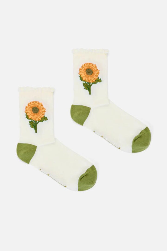 Image of Socks. Productname: Luxe Sunflower Socks in Cream colour by brand - Princess Highway