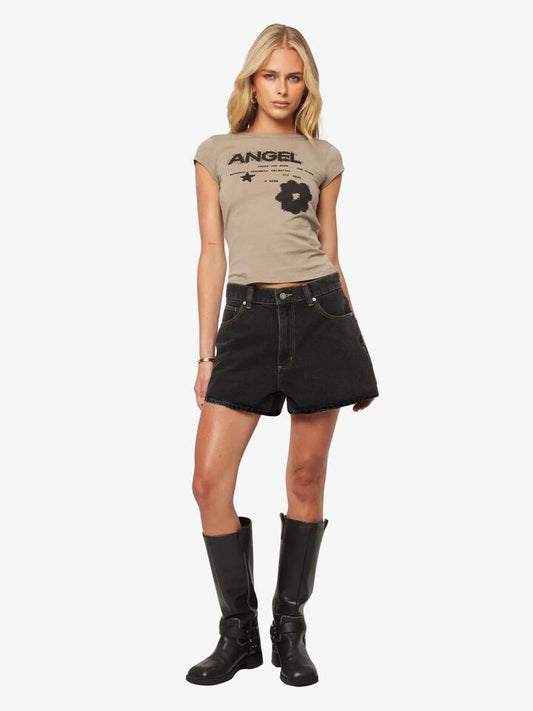 Image of a model wearing Shorts. Productname: Abrand 95 Baggy Short in Washed Black colour by brand - Abrand