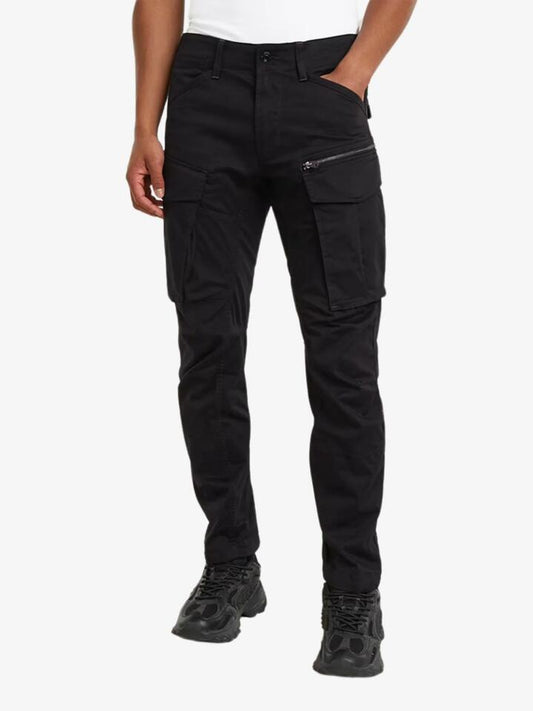 Image of a model wearing Pants. Productname: G-Star Rovic Zip 3D Regular Tapered Pants in Dark Black colour by brand - G-Star
