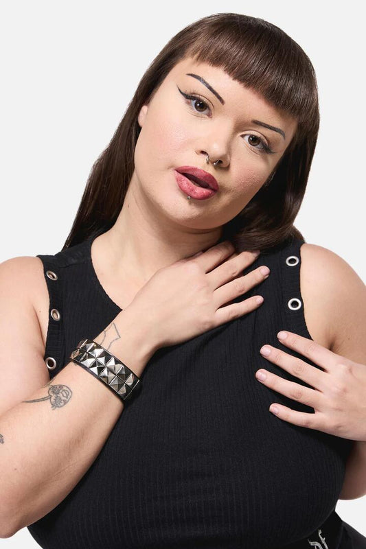 Image of Jewelry. Productname: Pyramid Stud Wrist Band Cuff in Black/Silver colour by brand - Dangerfield