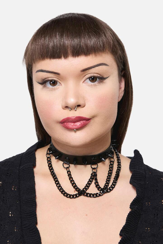 Image of Jewelry. Productname: Spike & Chain Choker in Black colour by brand - Dangerfield