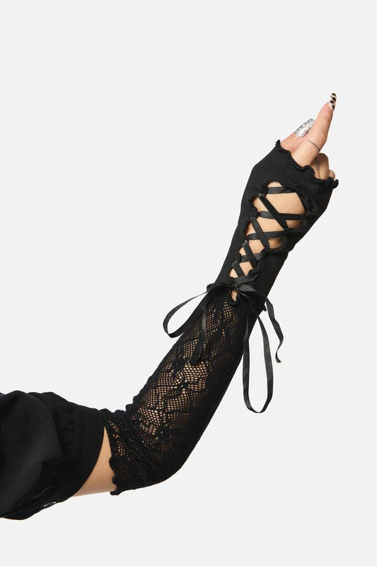 Image of Accessories. Productname: Lace Up Lace Faux Sleeves in Black colour by brand - Black Friday
