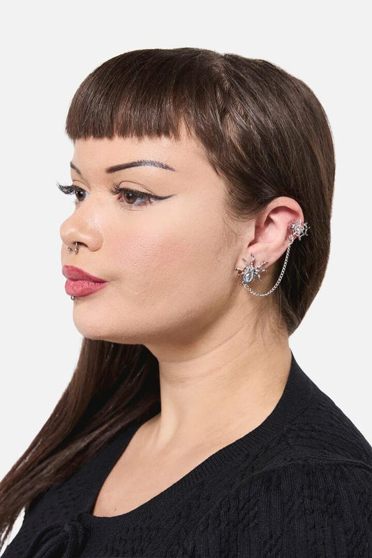 Image of Earrings. Productname: Spiders Web & Chain Earrings in Silver colour by brand - Dangerfield