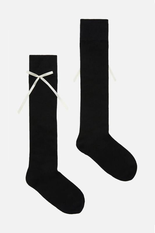Image of Socks. Productname: Black Knee High Rib Bow Sock in Black colour by brand - Princess Highway