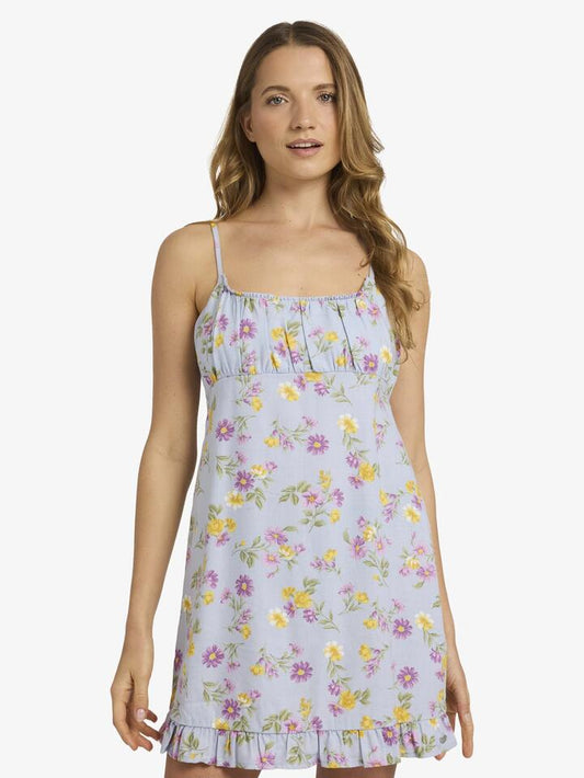 Image of Dresses. Productname: Roxy - Womens Wild Flower Mini Dress - Misty Blue - in Misty Blue colour by brand - Roxy