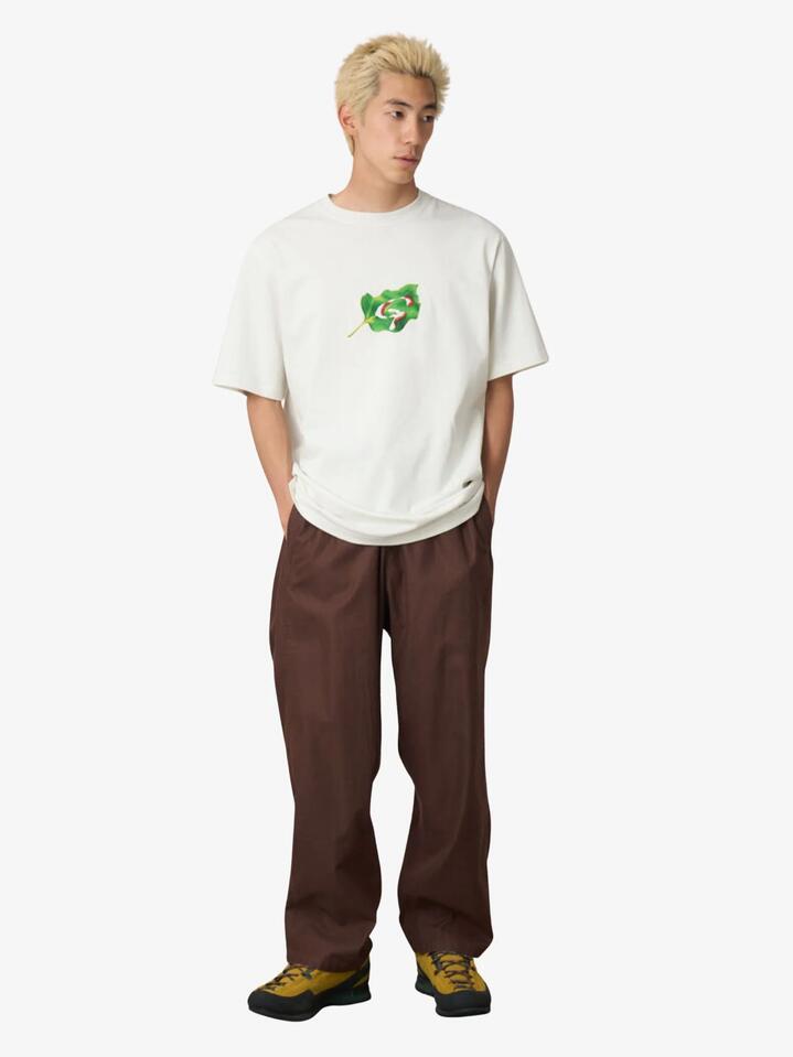 Image of a model wearing Tops. Productname: Gramicci Leaf Tee in Vintage White colour by brand - Gramicci