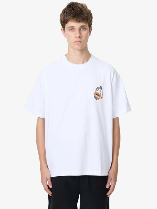 Image of a model wearing Tops. Productname: Weekend Cartel Hours of Service Tee in White colour by brand - Weekend Cartel
