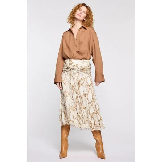 Image of a model wearing Skirts. Productname: Serpent Fever Skirt in PRINT colour by brand - sass and bide