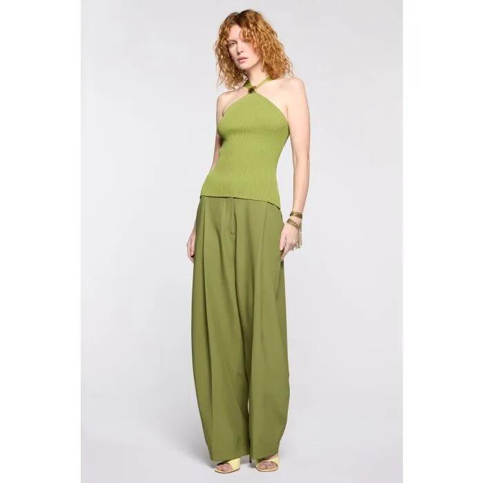 Image of a model wearing Tops. Productname: Dita Knit Tank With Hardware in GREEN CAPSICUM colour by brand - sass and bide