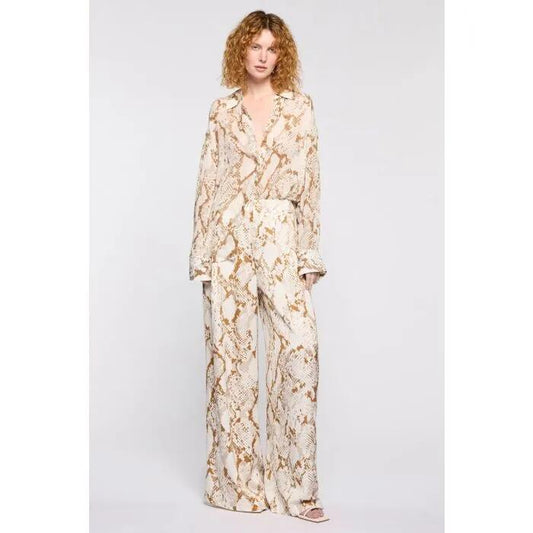 Image of a model wearing Tops. Productname: Serpent Fever Shirt in PRINT colour by brand - sass and bide