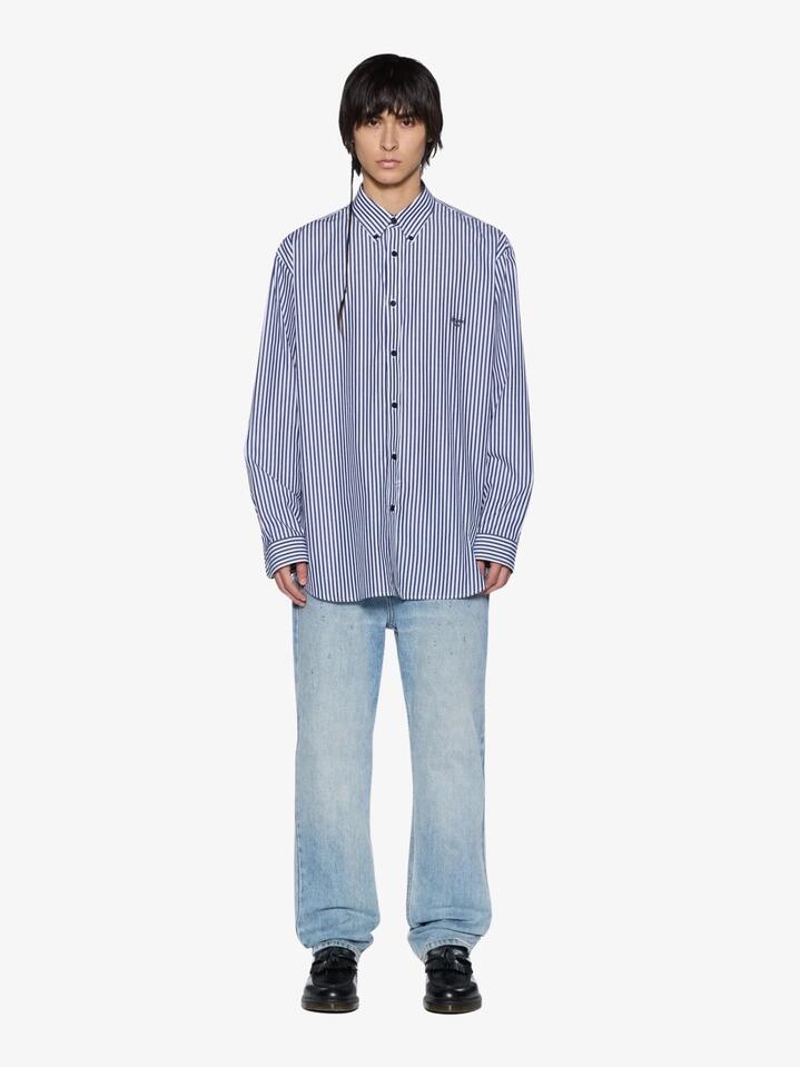 Image of a model wearing Tops. Productname: Ksubi K Signature Ls Shirt in White/Stripe colour by brand - Ksubi