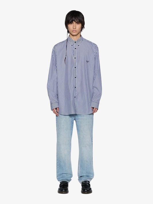 Image of a model wearing Tops. Productname: Ksubi K Signature Ls Shirt in White/Stripe colour by brand - Ksubi