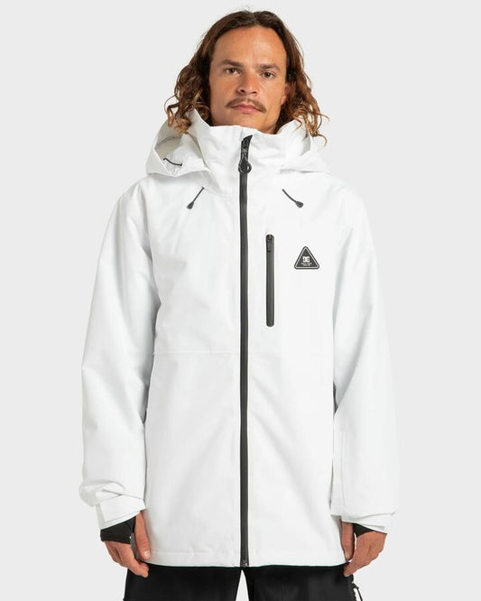 Image of a model wearing Outerwear. Productname: DC Shoes - Mens Basis 30K Shell Jacket - White/Black - in White/Black colour by brand - DC Shoes